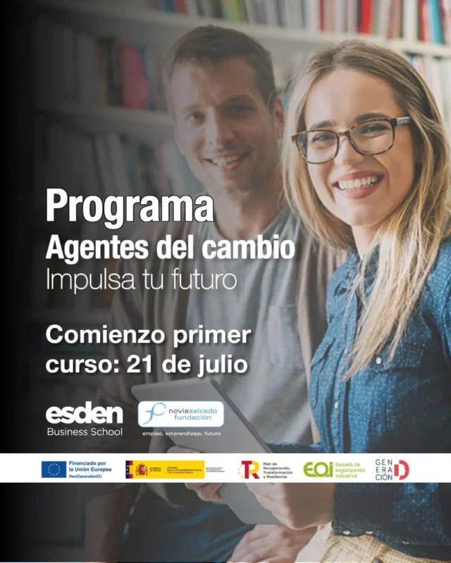 🚀 @esdenbs y @noviasalcedofundacion nos hemos aliado para formar a la nueva generación digital.

¿Tienes menos de 35 años y ganas de transformar el mundo a través de la tecnología? Este curso es para ti.

🧠 Generación Digital: Agentes del Cambio es una formación 100% financiada por los fondos europeos Next Generation EU con la que podrás convertirte en un perfil clave para la transformación digital de las pymes.

📲 ¡Y si completas la formación te llevas una tablet de regalo!

💼 Además, te ayudamos a conectar con empresas para poner en práctica todo lo aprendido y mejorar tu empleabilidad real.

👉 El próximo grupo arranca el 21 de julio. ¡No te lo pienses mucho!

Toda la info, inscripciones y más fechas a través del enlace en nuestro perfil.

---

🚀 @esdenbs y @noviasalcedofundacion belaunaldi digital berriari prestakuntza emateko elkartu gara.

35 urte baino gutxiago dituzu eta teknologiaren bidez mundua eraldatzeko gogoa duzu? Ikastaro hau zuretzat da.

🧠 Generación Digital: Agentes del Cambio Next Generation EU funts europarrek finantzatutako % 100eko prestakuntza da, eta horrekin funtsezko profil bihurtu ahal izango zara ETEen eraldaketa digitalerako.

📲 Eta prestakuntza bukatuz gero, tablet bat eramango duzu opari gisa!

💼 Gainera, enpresekin konektatzen laguntzen dizugu, ikasitako guztia praktikan jartzeko eta zure benetako enplegagarritasuna hobetzeko.

👉 Hurrengo taldea uztailaren 21ean hasiko da. Ez gehiegi pentsatu!

Informazio guztia, izen-emateak eta data gehiago gure profileko estekaren bidez.

#GeneraciónDigital #Formación #Juventud #TransformaciónDigital #NoviaSalcedo #Esden